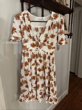 Altar'd State White Dress with Rust Floral Print